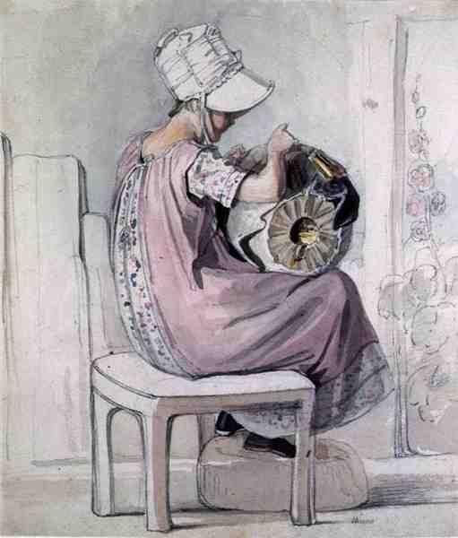 Une fille faisant de la dentelle - Thomas Unwins