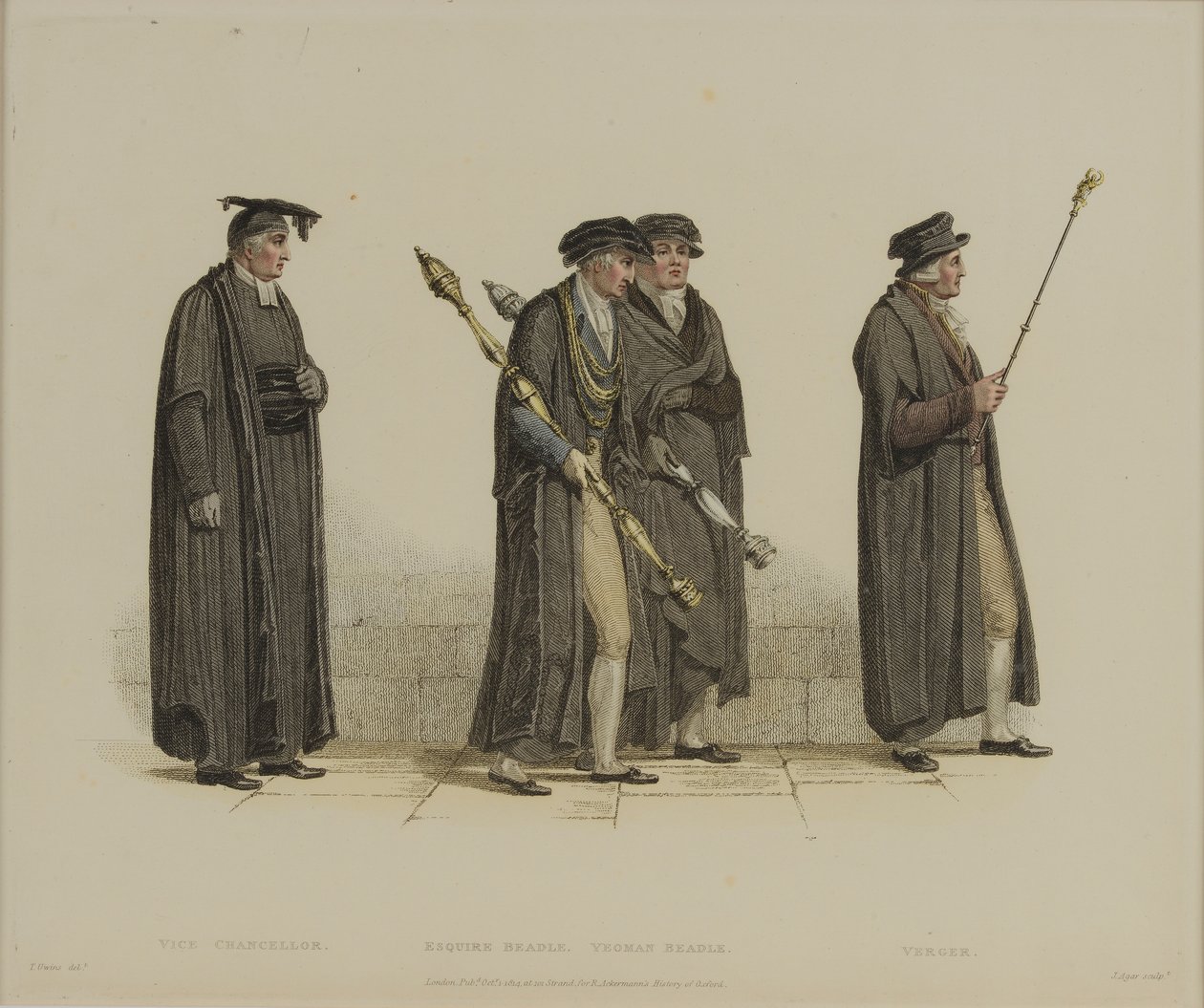 Vice-chancelier, Esquire Beadle, Yeoman Beadle, Verger, gravé par J. Agar, publié dans 