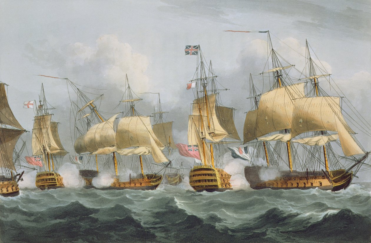 Lord Howe dans le Queen Charlotte, brisant la ligne ennemie, 29 mai 1794, gravé par Thomas Sutherland pour 