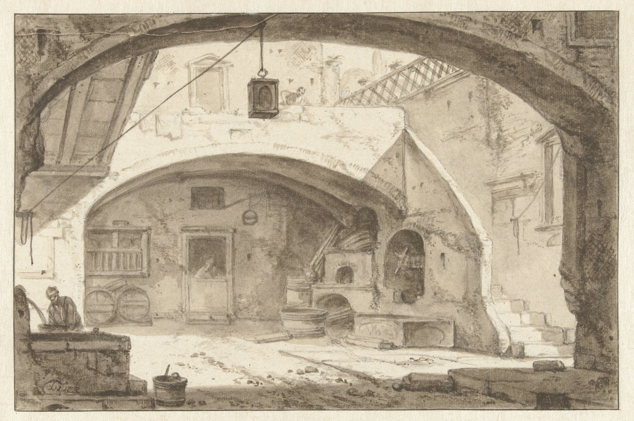 Cour intérieure italienne avec une boulangerie - Thomas Wijck