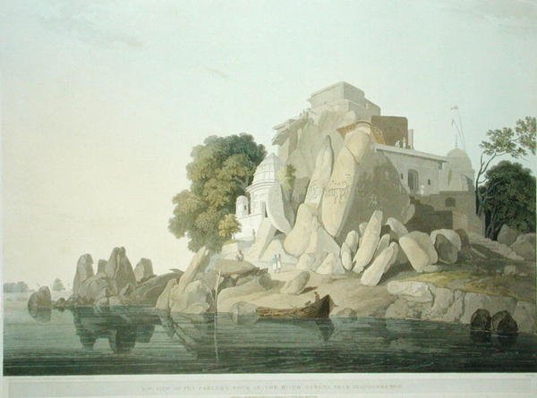 Vue S.O. du rocher des Fakeers dans le fleuve Ganges près de Sultaungunge, planche 61 de 