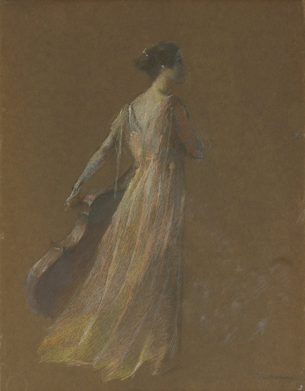 Dame debout tenant un violoncelle - Thomas Wilmer Dewing