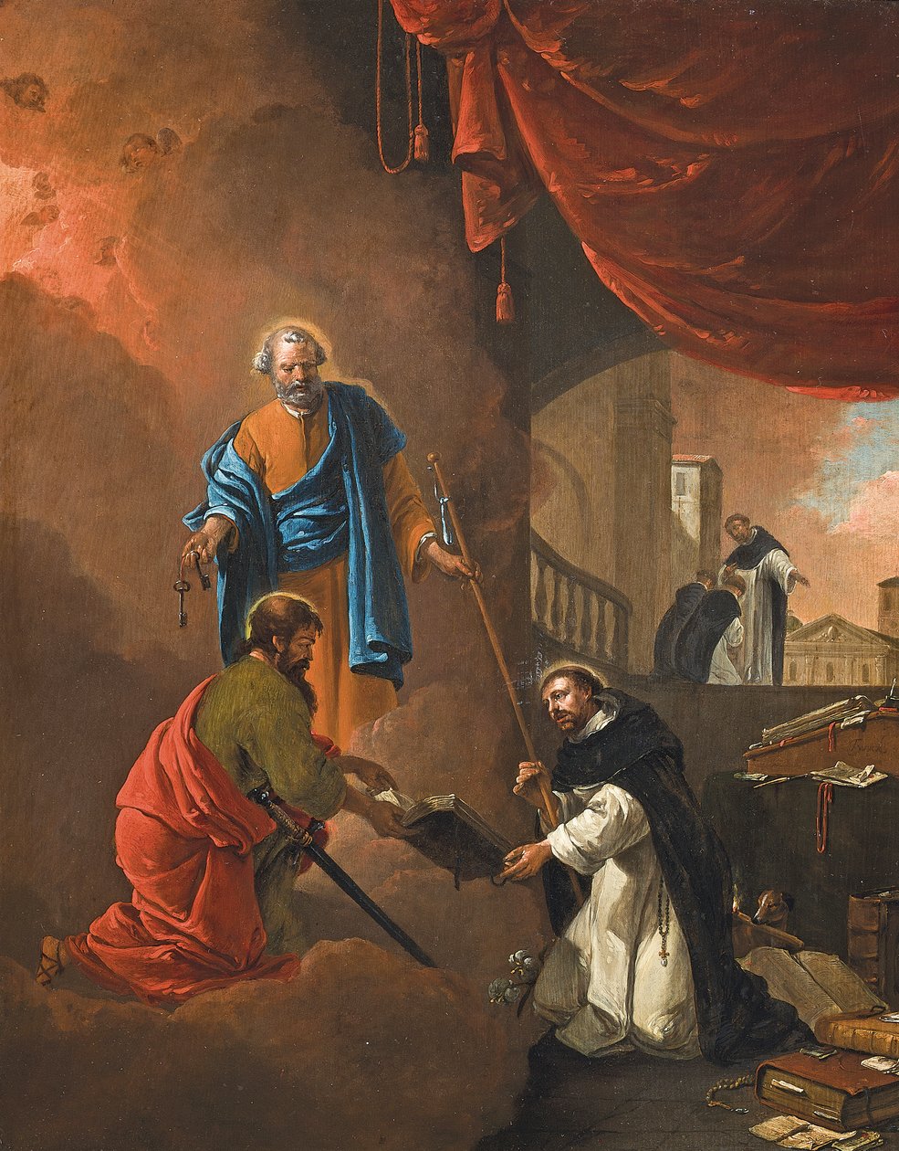 La vision de Saint Dominique, avec Saint Dominique bénissant deux frères missionnaires au-delà - Thomas Wyck