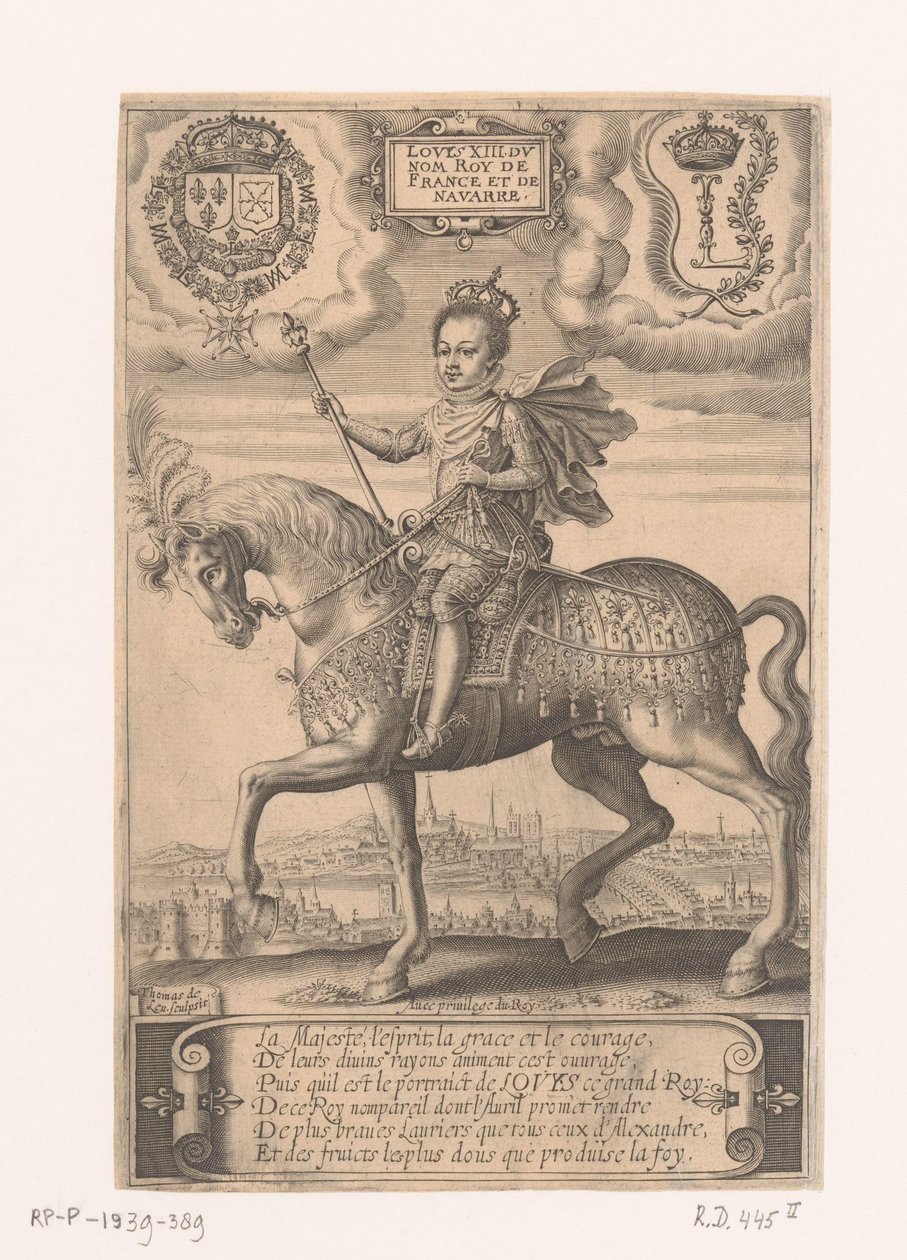 Portrait de Louis XIII à cheval, avec vue sur Paris en arrière-plan - Thomas de Leu