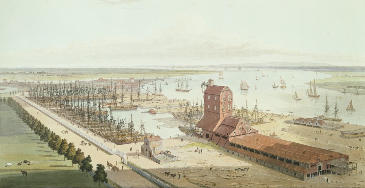 La Maison des mâts et le bassin de Brunswick à Blackwell, 1803 - Thomas und William Daniell