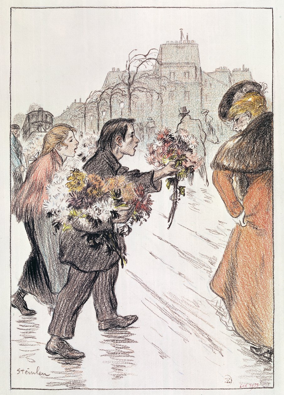 Fleuristes se promenant autour des boulevards extérieurs - Théophile Alexandre Steinlen