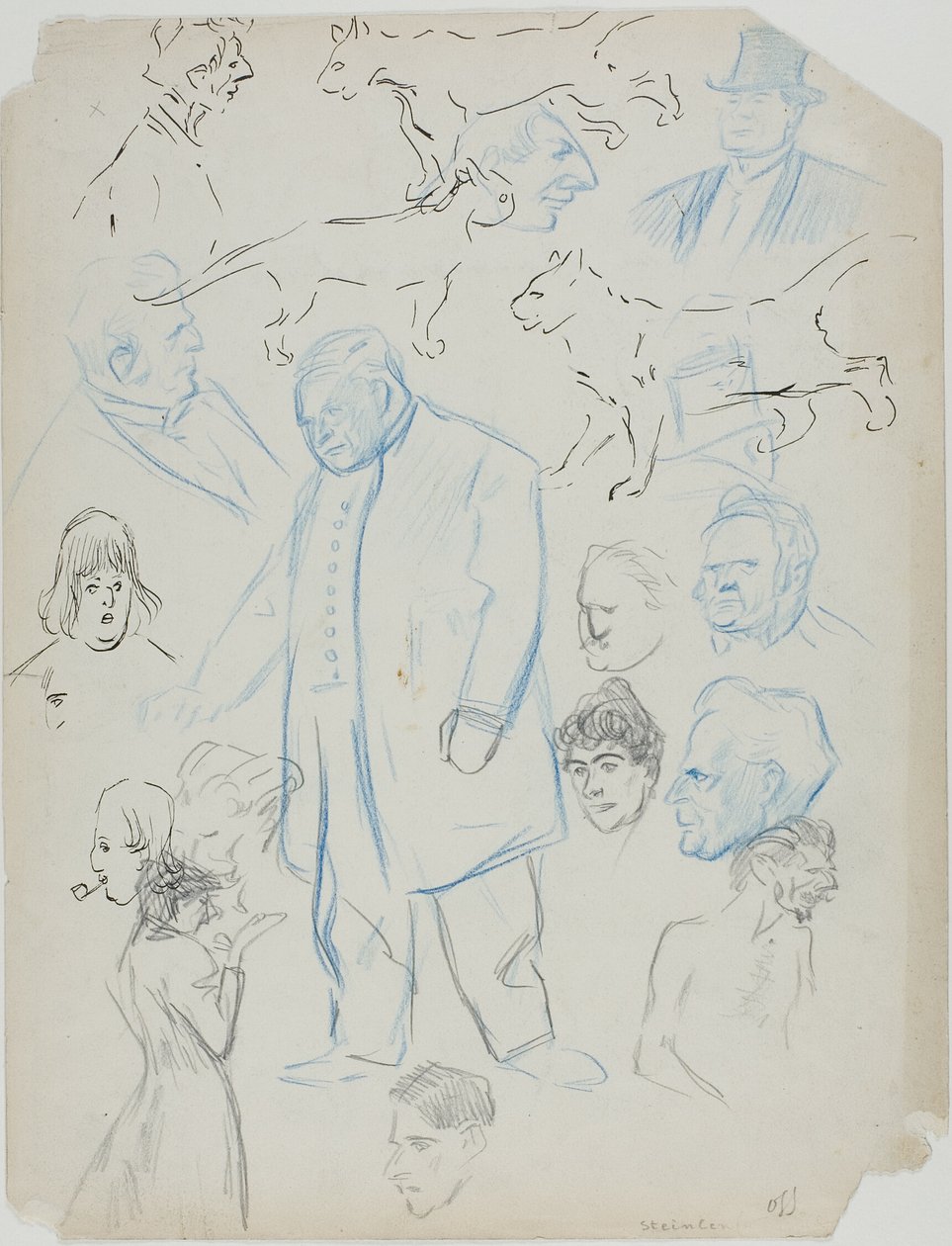 Feuille de croquis : Hommes, femmes et chats (recto) ; Feuille de croquis : Hommes et femmes (verso) - Théophile Alexandre Pierre Steinlen