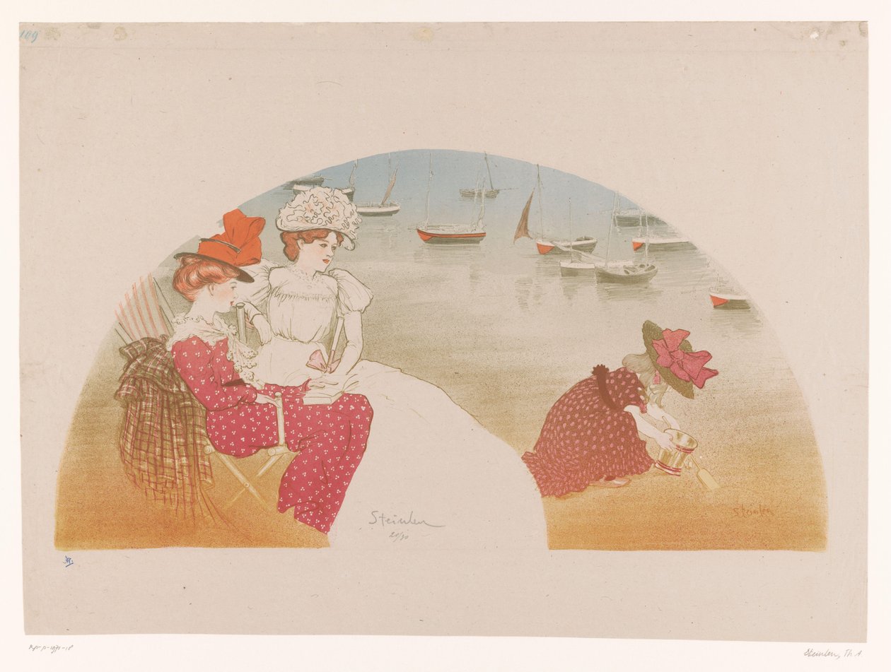 Deux femmes et un enfant au bord de la mer - Théophile Alexandre Steinlen (signed by artist)