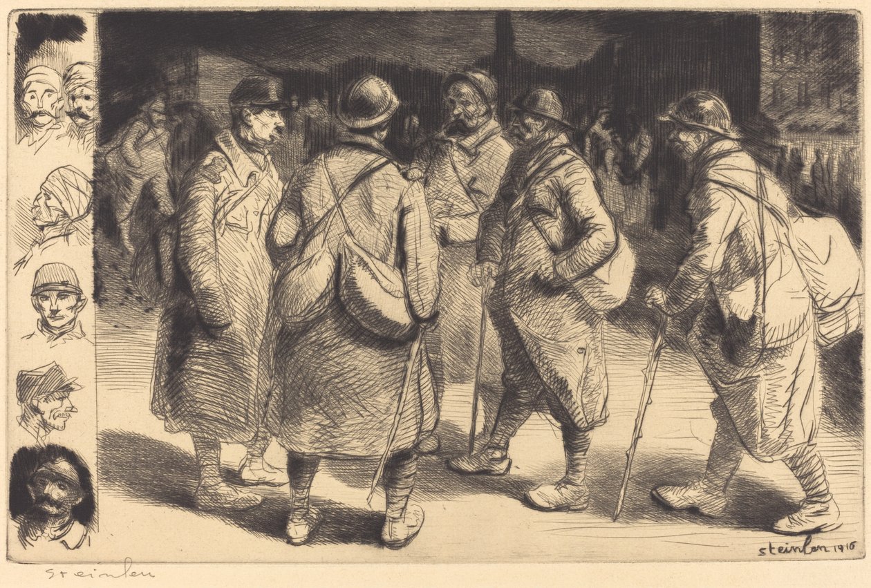 Soldats en permission - Scène de nuit Permissionnaires - Effet de nuit, 1916 - Théophile Alexandre Steinlen