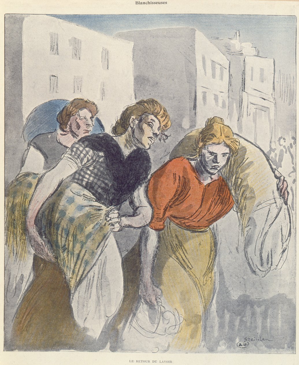Les Lavandières revenant de la buanderie, fin du 19e siècle - Théophile Alexandre Steinlen