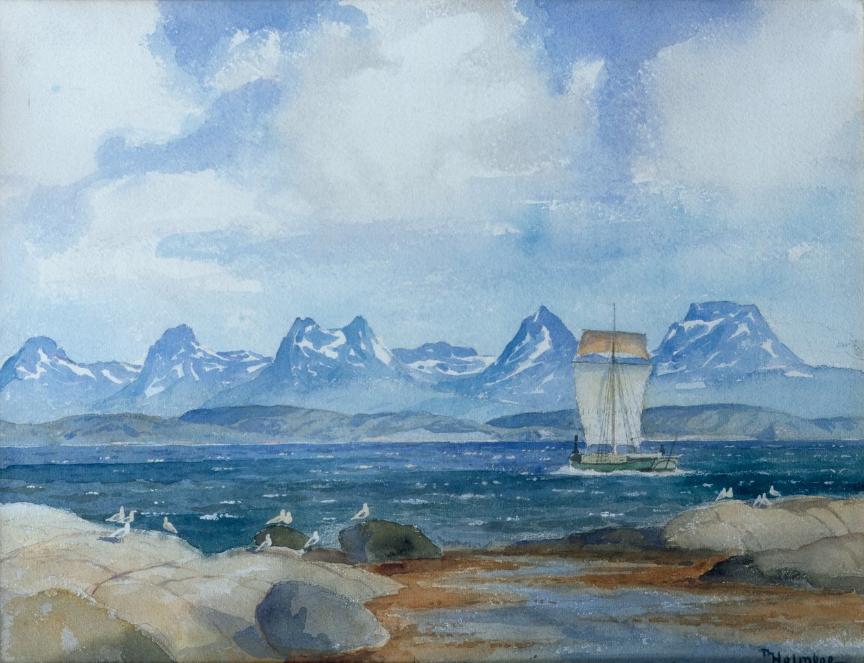 Bateau de pêche nordique dans un paysage de fjord (photo) - Thorolf Holmboe