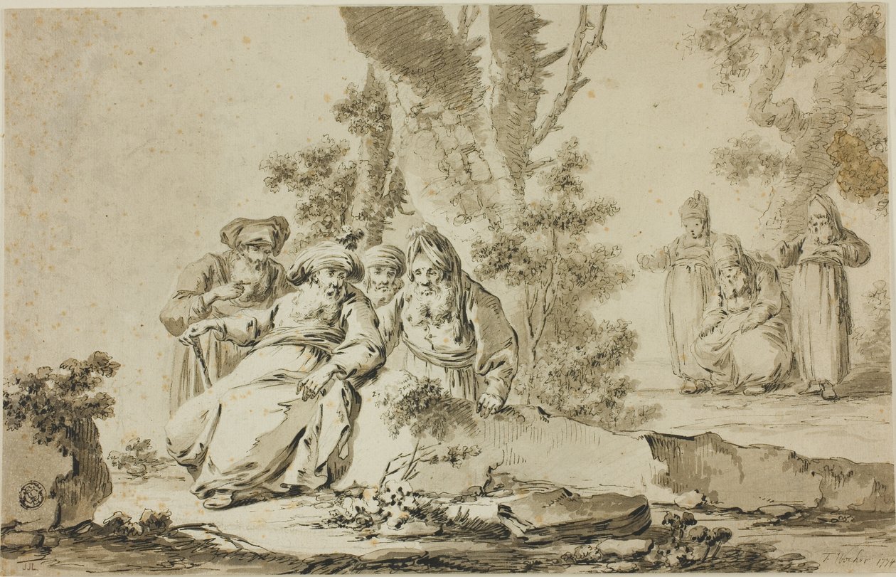 Figures en costume oriental dans un paysage - Tiberius Dominikus Wocher