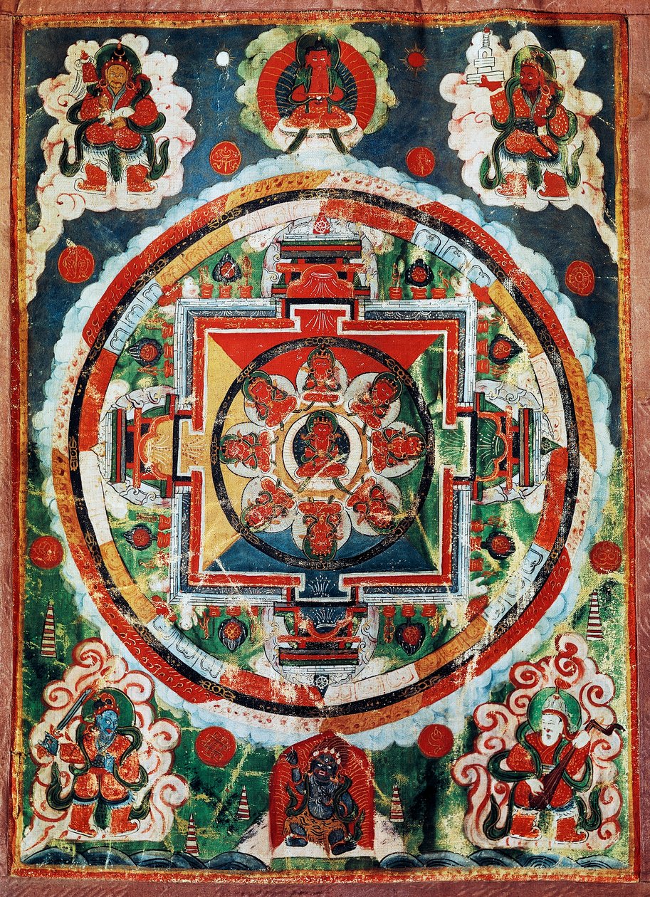 Mandala tibétain connu sous le nom des Quatre Rois Célestes, civilisation tibétaine - Tibetan School