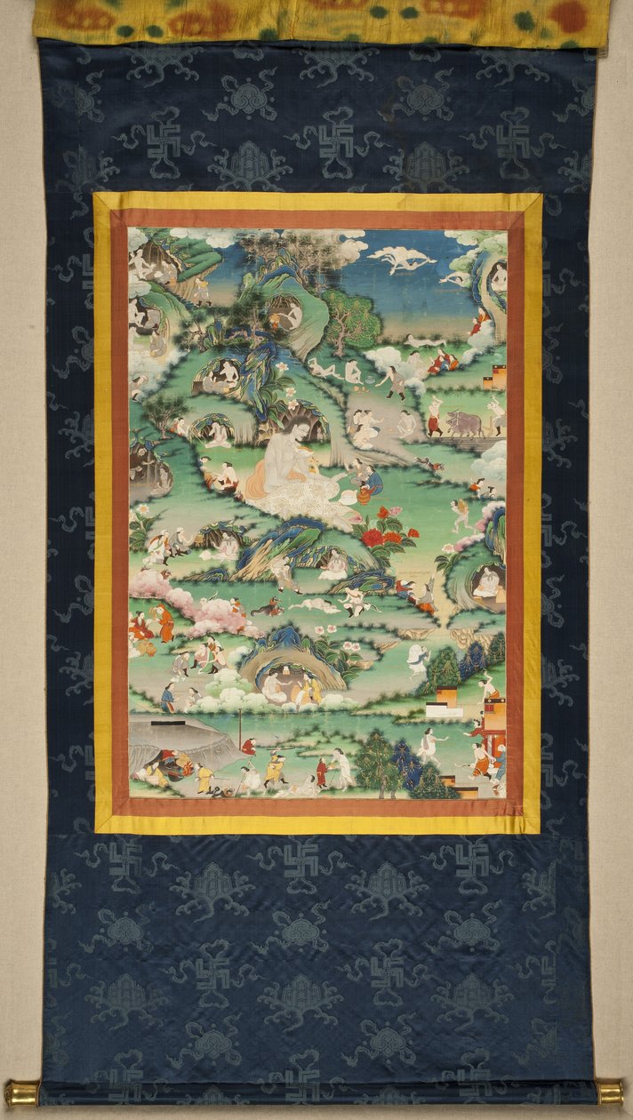 Une scène de la vie de Milarepa Thangka, fin 18ème siècle - Tibetan culture
