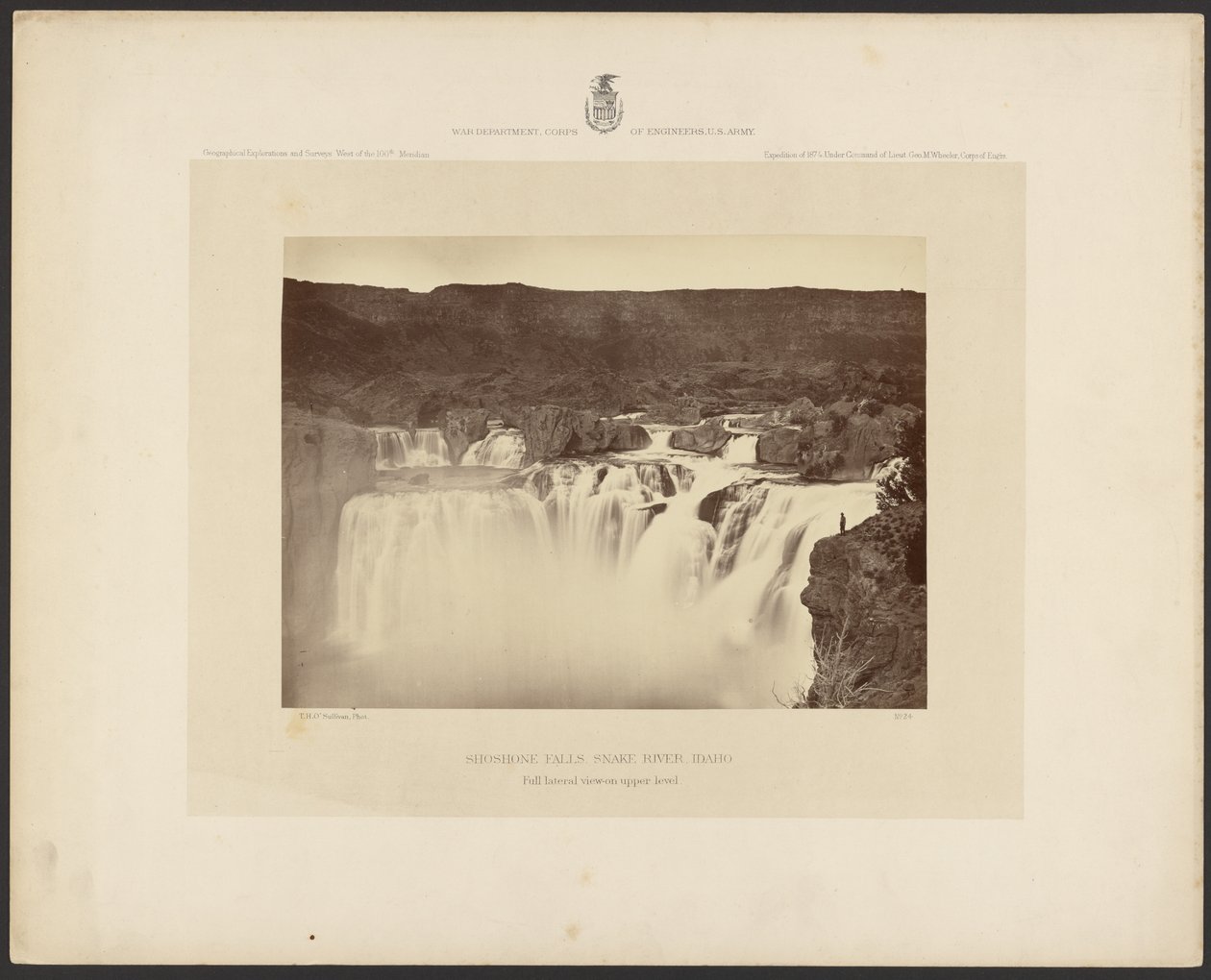 Shoshone Falls, Snake River, Idaho, vue latérale complète au niveau supérieur - Timothy H. OSullivan