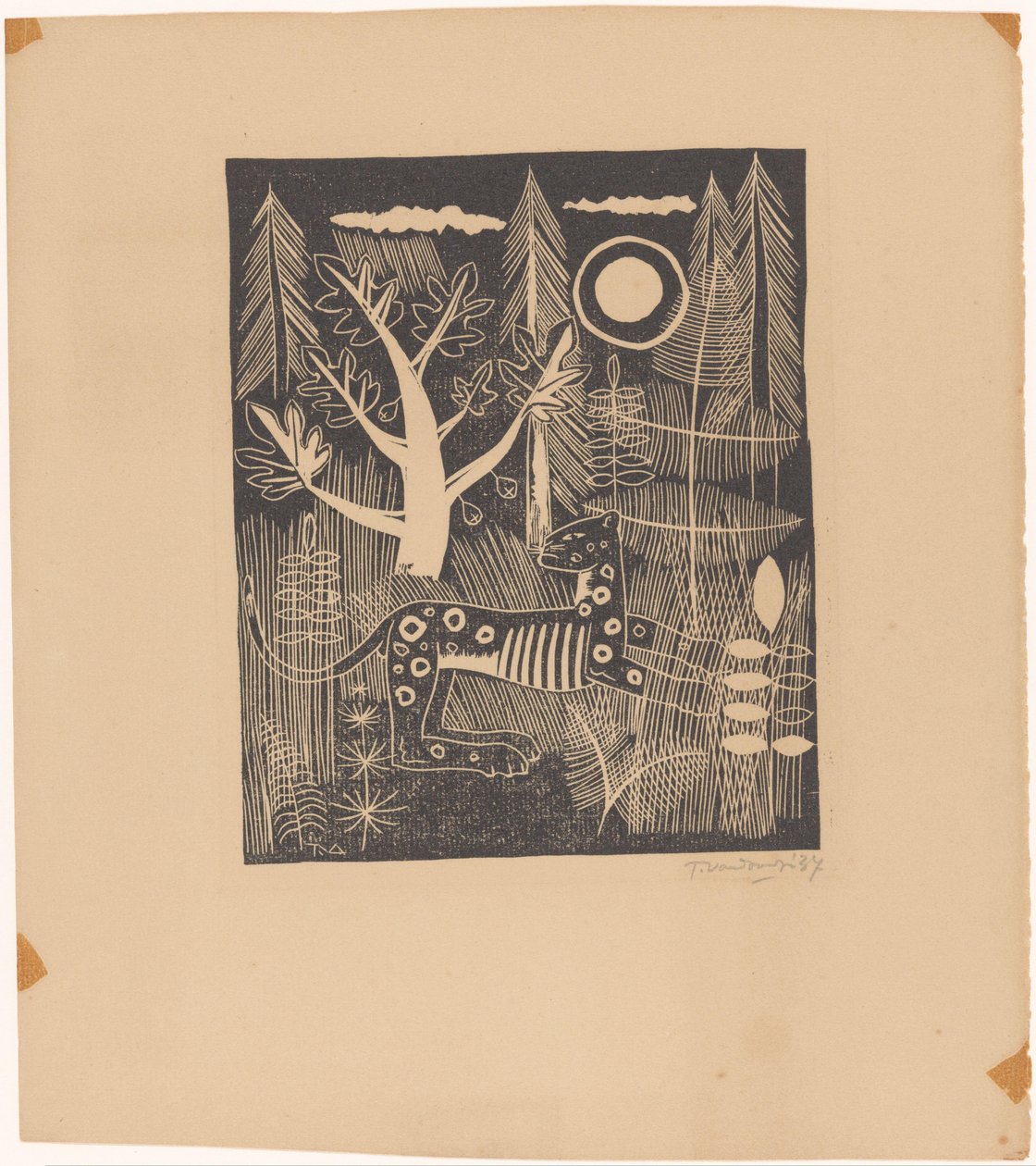 Paysage forestier avec léopard - Tinus van Doorn (signed by artist)
