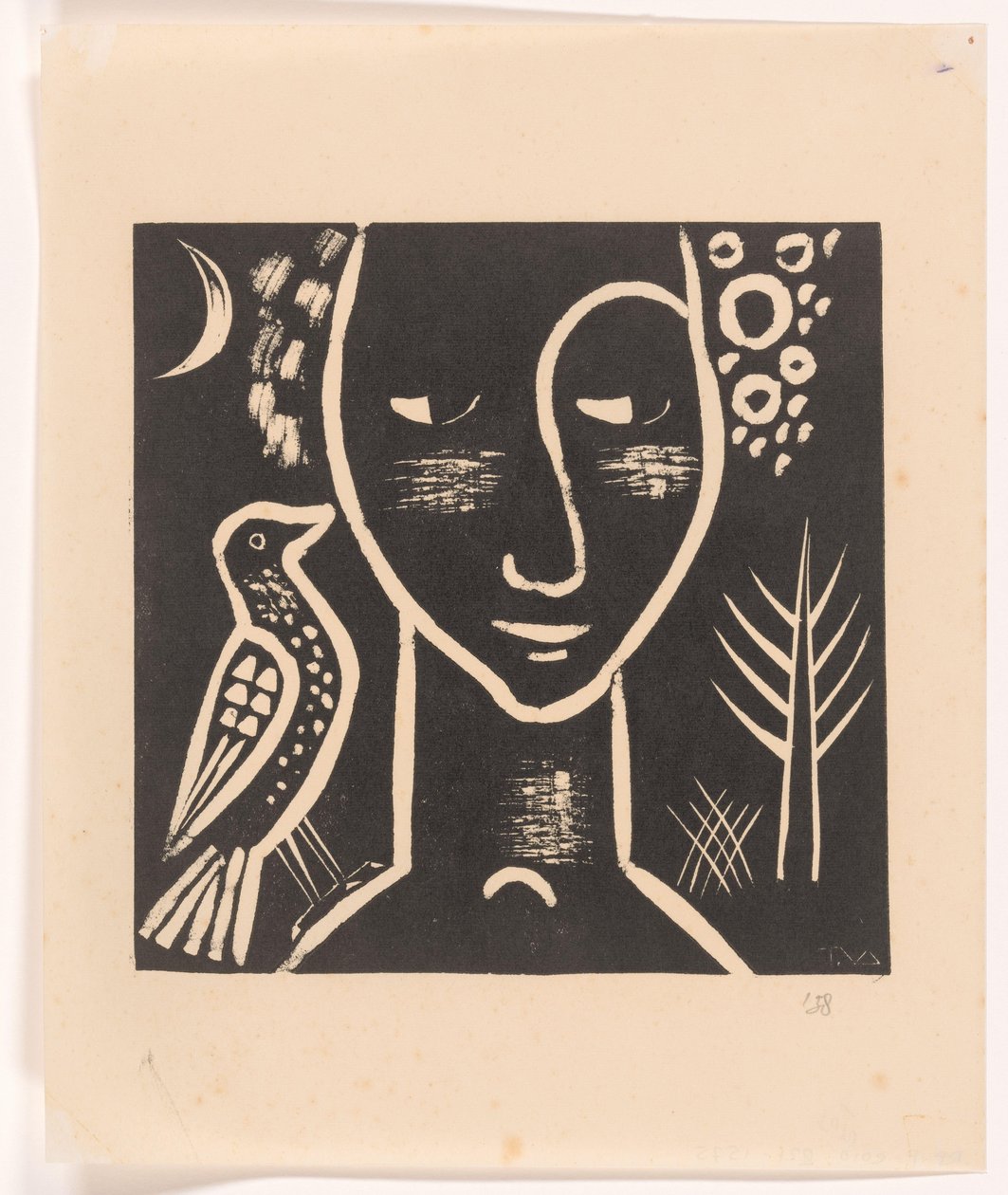 Tête de femme avec colombe - Tinus van Doorn (signed by artist)