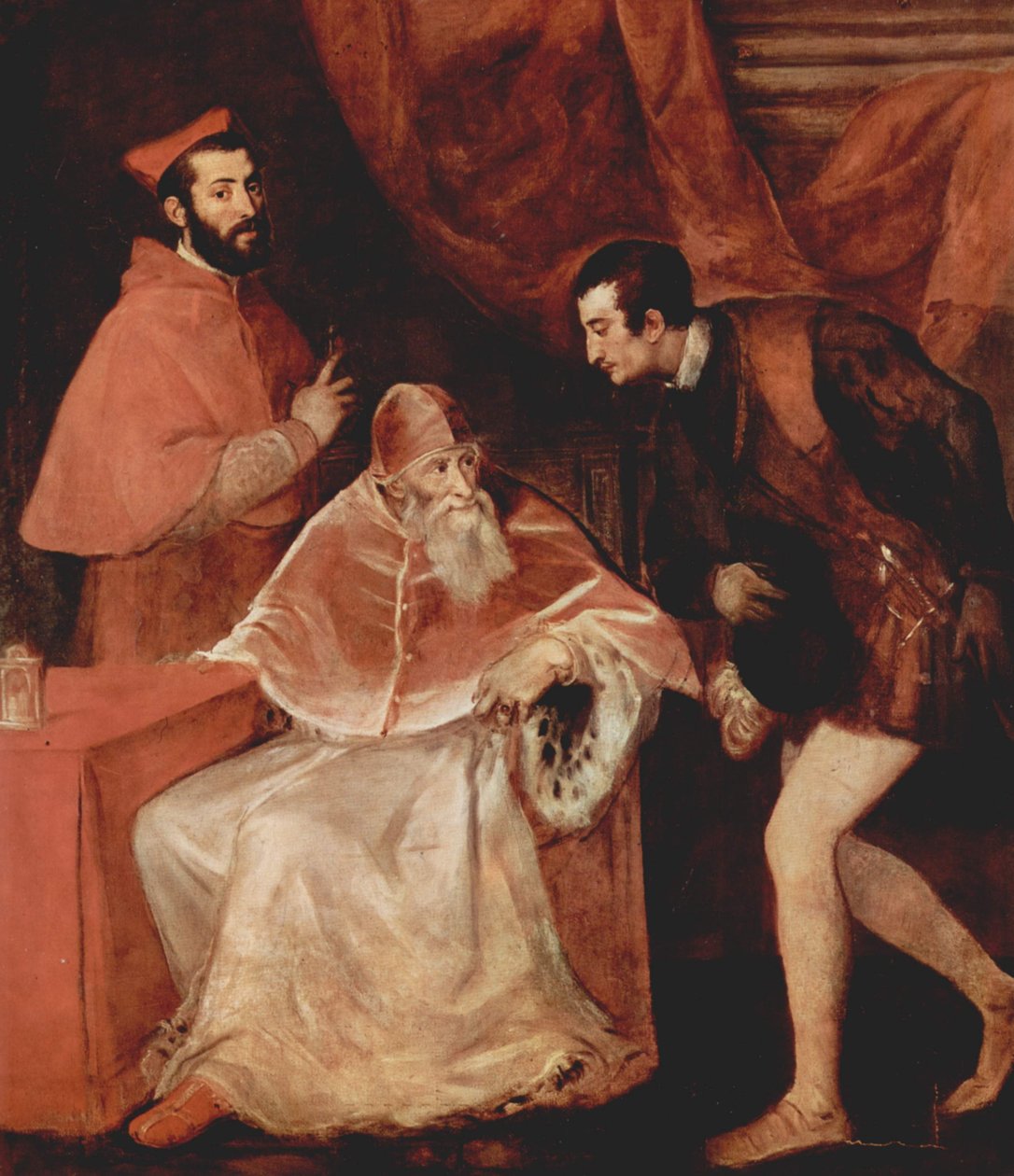 Portrait du pape Paul III avec le cardinal Alessandro Farnese et le duc Ottavio Farnese - Tiziano Vecelli