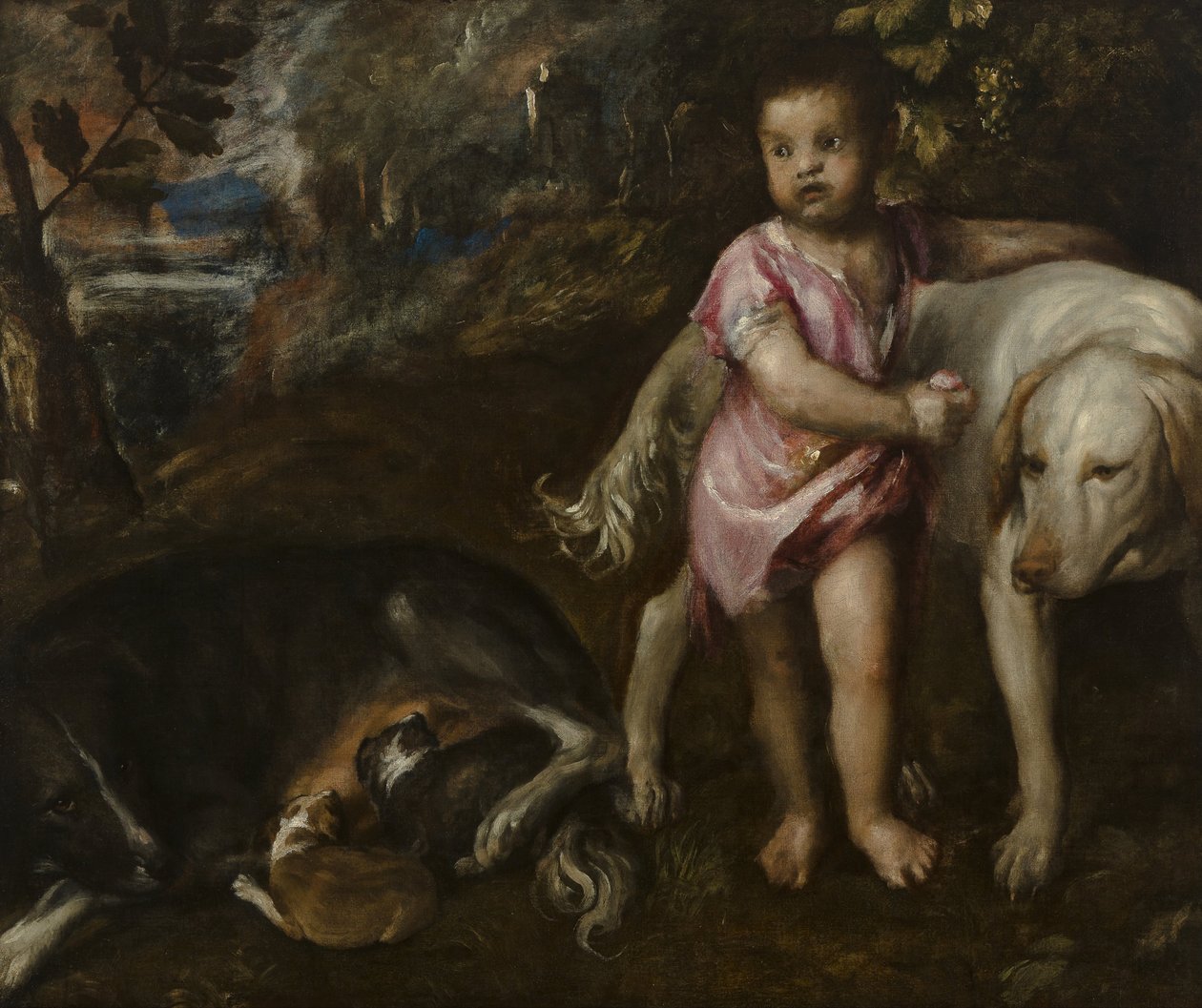 Garçon avec chiens dans un paysage - Titian (c.1488 1576)