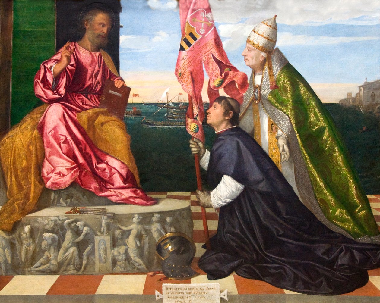 Dutch : Jacopo Pesaro, évêque de Paphos, présenté par le pape Alexandre VI Borgia à Saint Pierre Jacopo Pesaro, évêque de Paphos, présenté par le pape Alexandre VI à Saint Pierre - Titian