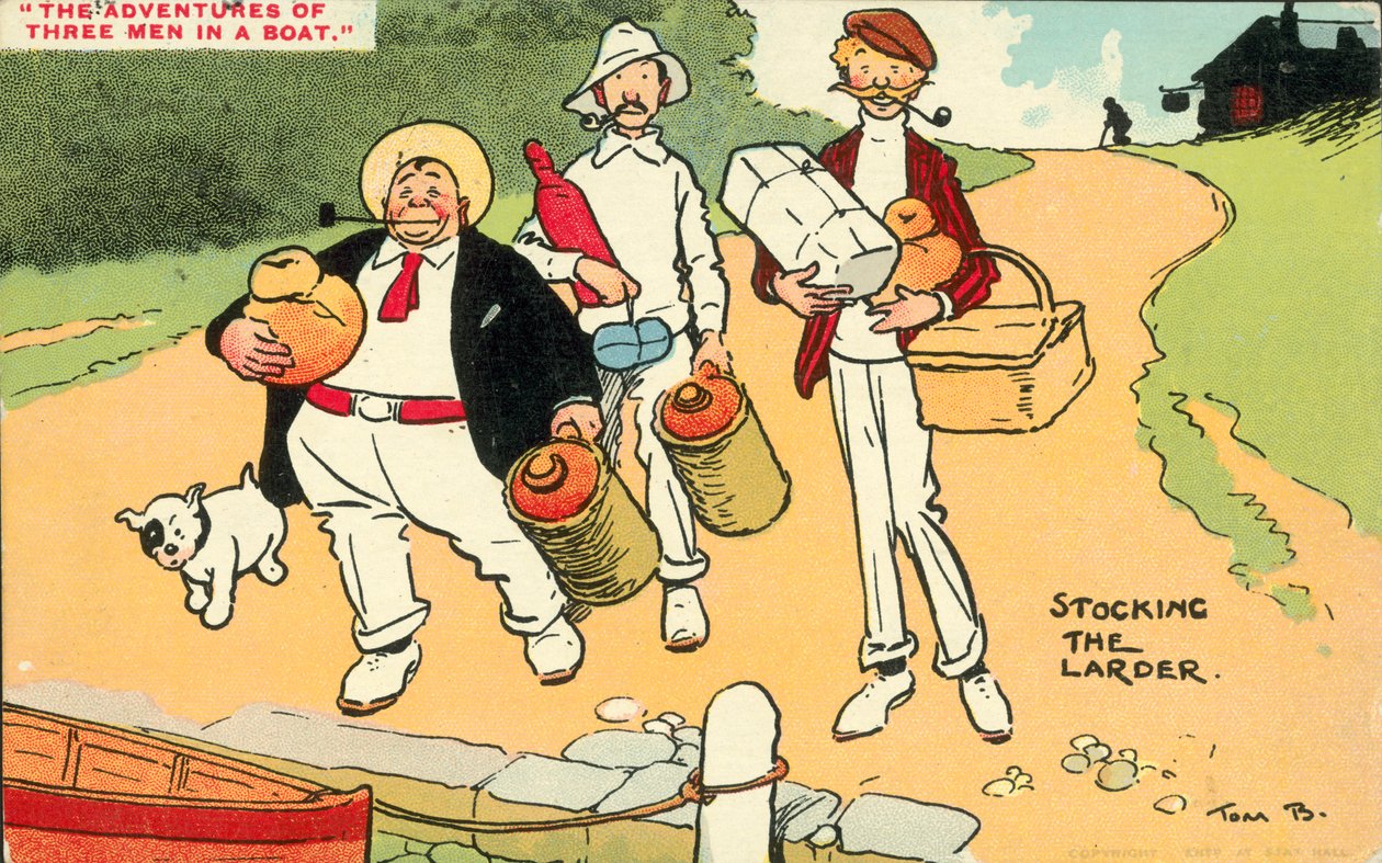 Trois hommes dans un bateau (lithographie couleur) - Tom Browne