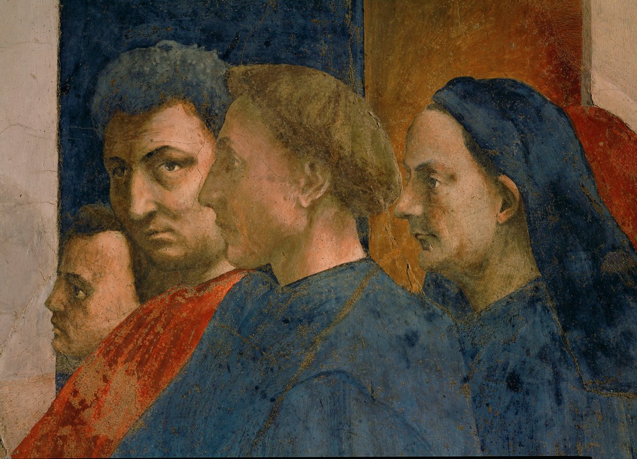 Les spectateurs de la résurrection miraculeuse du fils du préfet Teophil sont ... (fresque) - Tommaso Masaccio