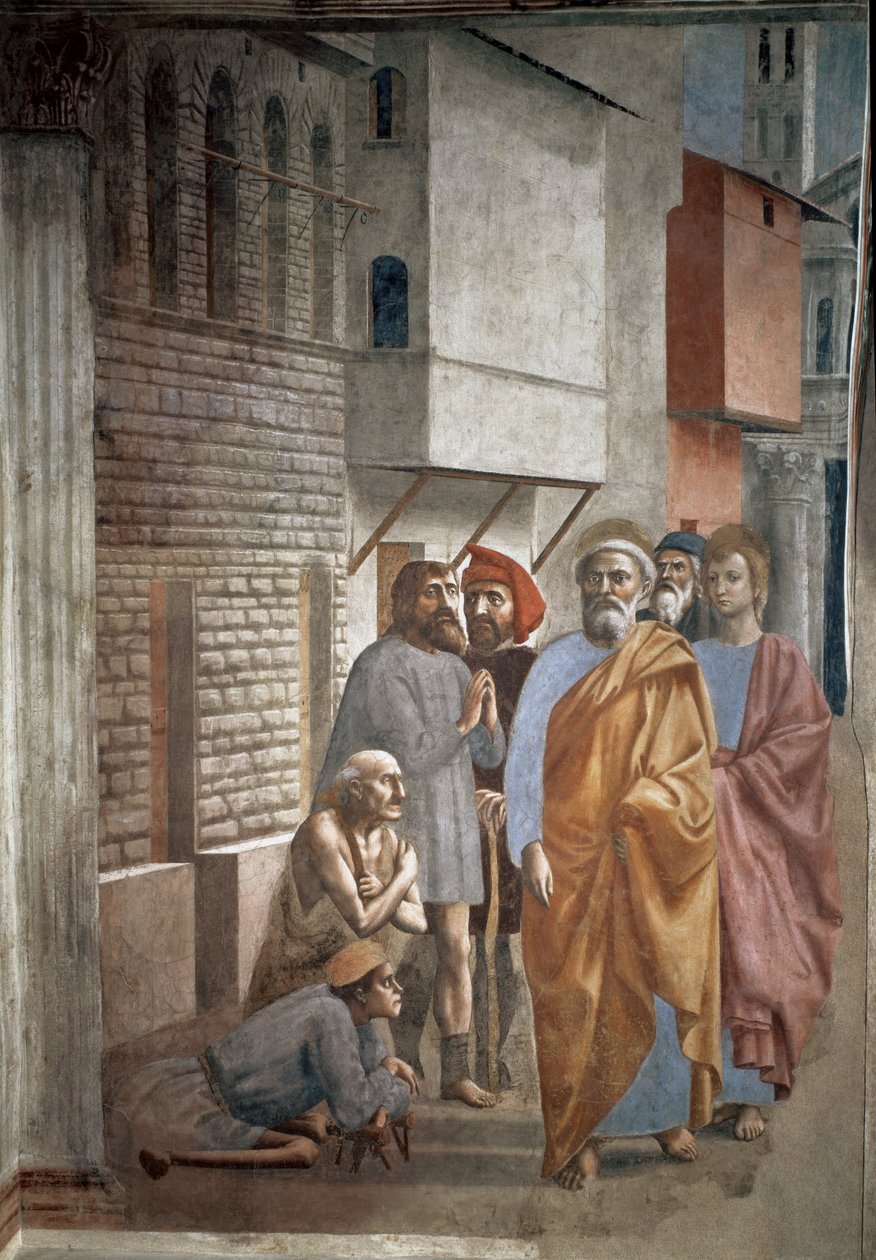Saint Pierre guérissant les malades avec son ombre - Fresque par Tommaso di ser Giovanni di Mone Cassai dit Masaccio (1401-1428) - Tommaso Masaccio