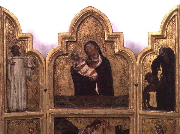 Madone et Enfant avec Saint Benoît et Saint Jérôme, moitié supérieure du triptyque - Tommaso da Modena Barisino or Rabisino