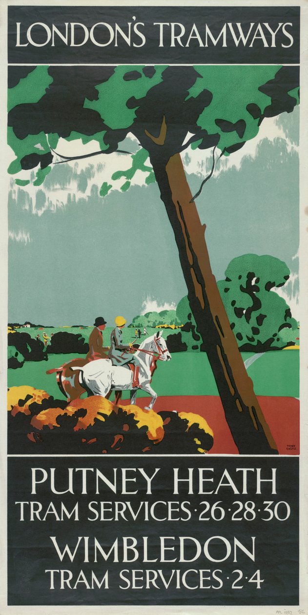 Putney Heath, Wimbledon, affiche des tramways du LCC, 1927 - Tony Castle