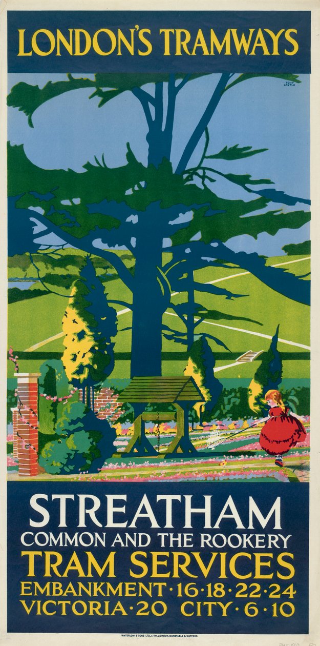 Streatham Common et le Rookery, affiche des tramways du London County Council, 1927 - Tony Castle