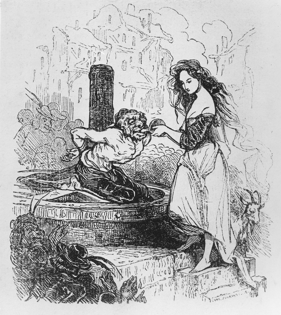 Esmeralda donnant à boire à Quasimodo, illustration de 