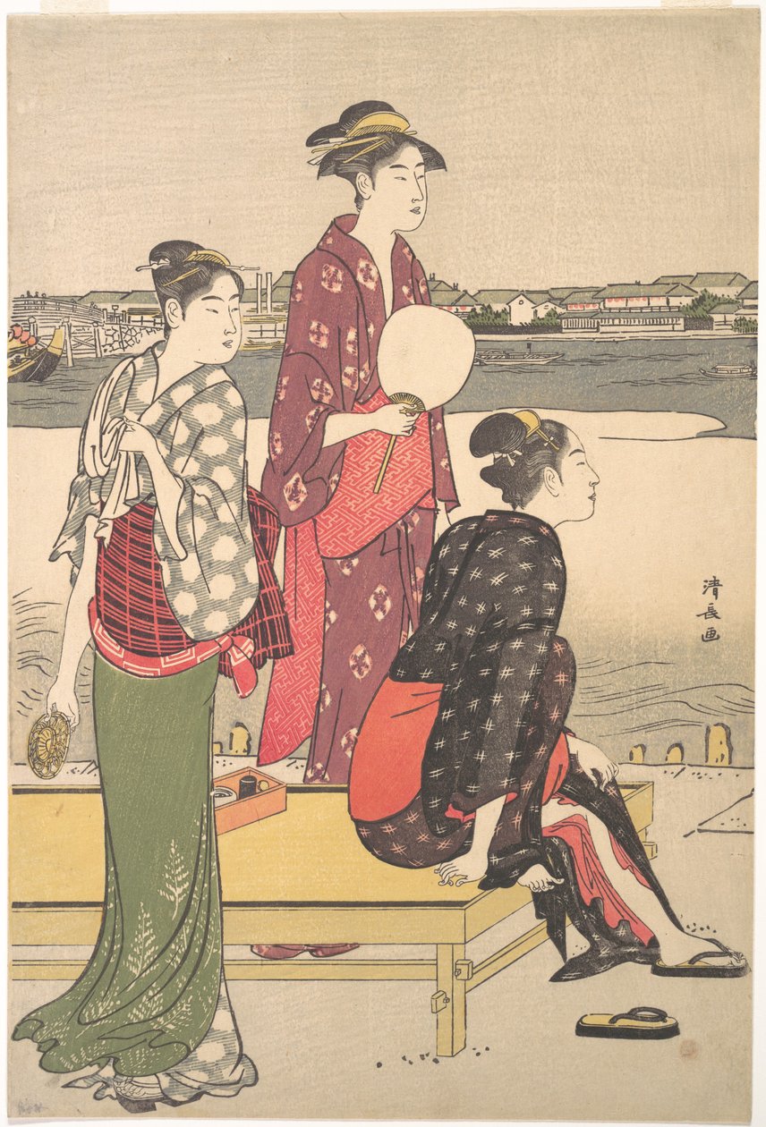 Estampe ukiyo-e en couleurs de trois beautés par Torii Kiyonaga - Torii Kiyonaga
