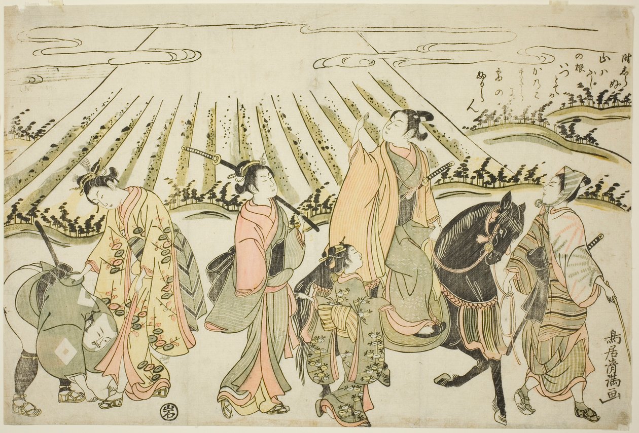 Une parodie du voyage oriental de Narihira - Torii Kiyomitsu I