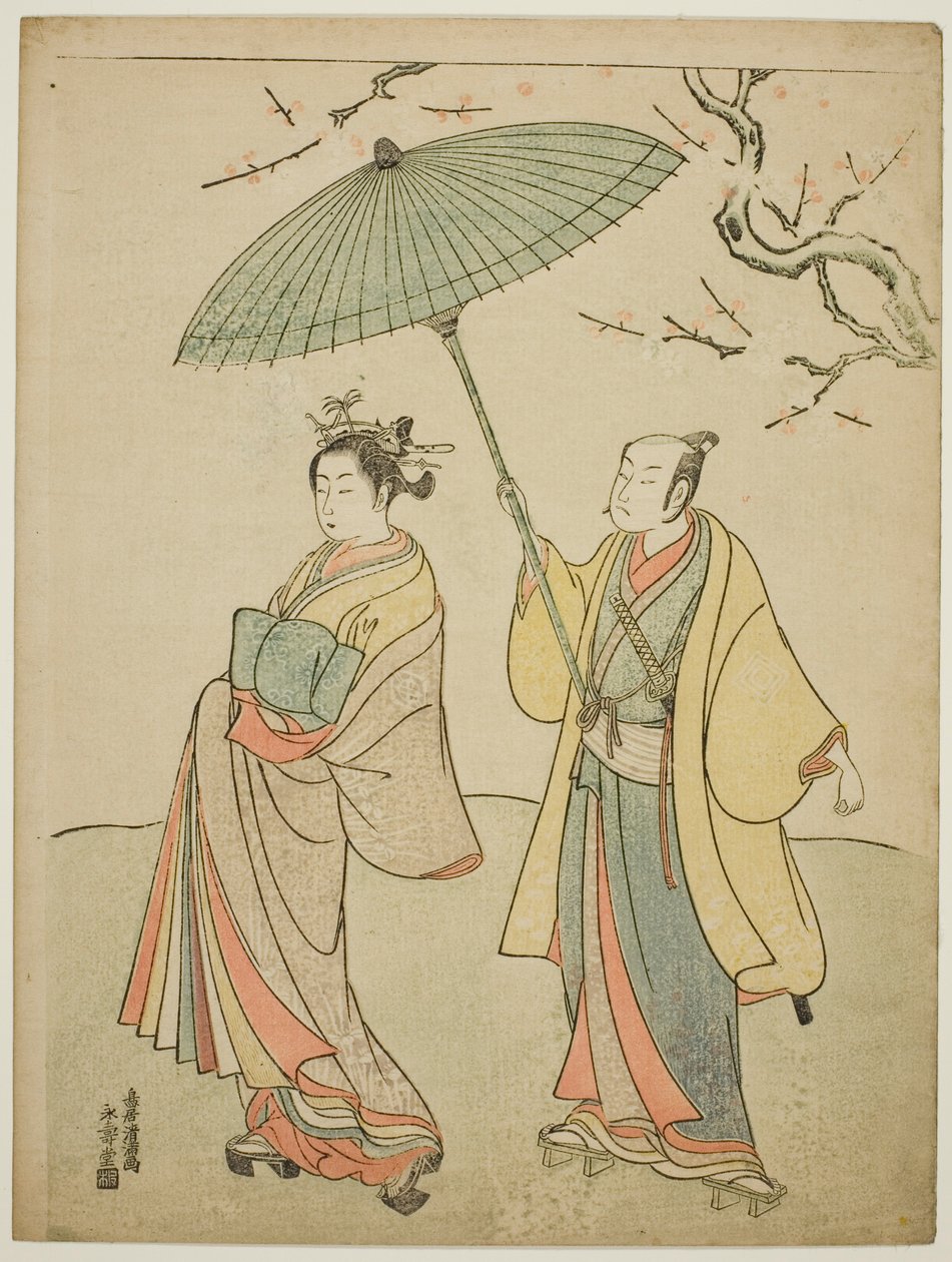 Les acteurs Ichikawa Komazo I (G) et Nakamura Matsue I (D) - Torii Kiyomitsu I