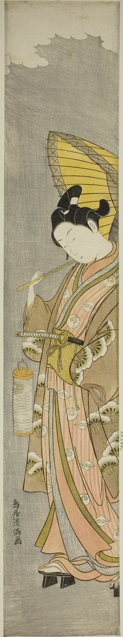 Jeune homme tenant un parapluie et une lanterne - Torii Kiyomitsu I