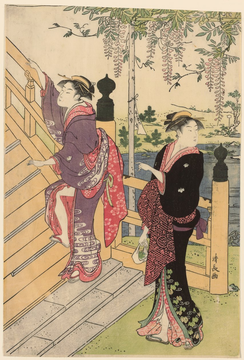 Admirant la glycine au sanctuaire de Kameido - Torii Kiyonaga