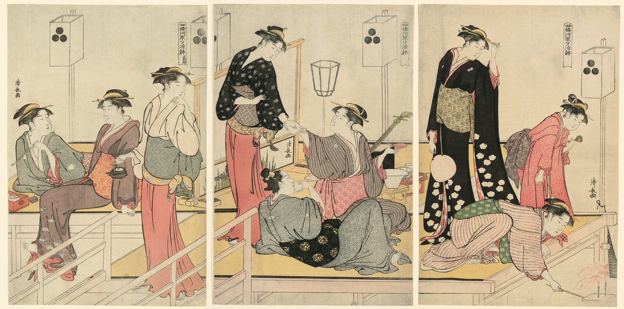 Se Rafraîchir le Soir à Shijogawara - Torii Kiyonaga