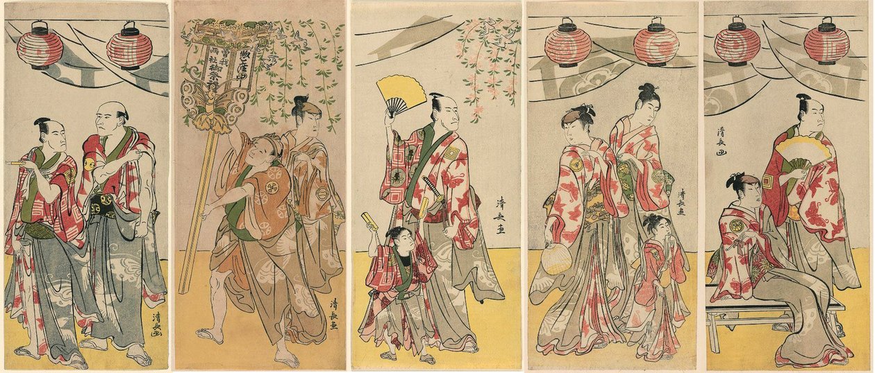 Onze acteurs célébrant le festival du sanctuaire des frères Soga - Torii Kiyonaga