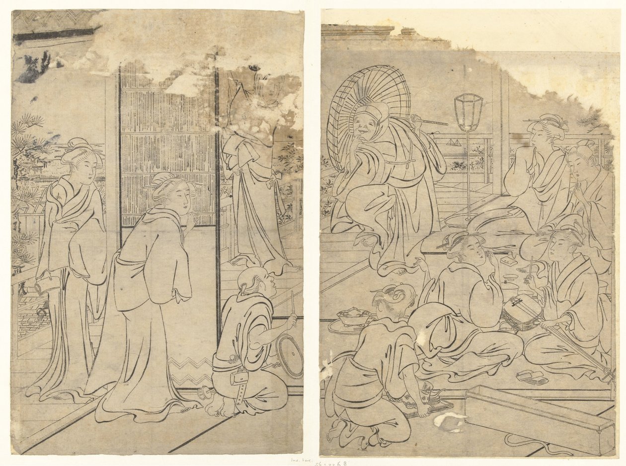 Fête dans la maison de thé Komeikan - Torii Kiyonaga