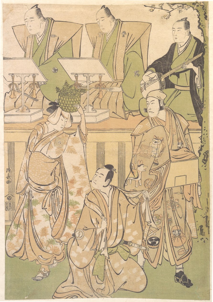 Ichikawa Danjuro Cinquième en Kyo no Jiro déguisé en Dekuroku byoe la marionnette de rue - Torii Kiyonaga