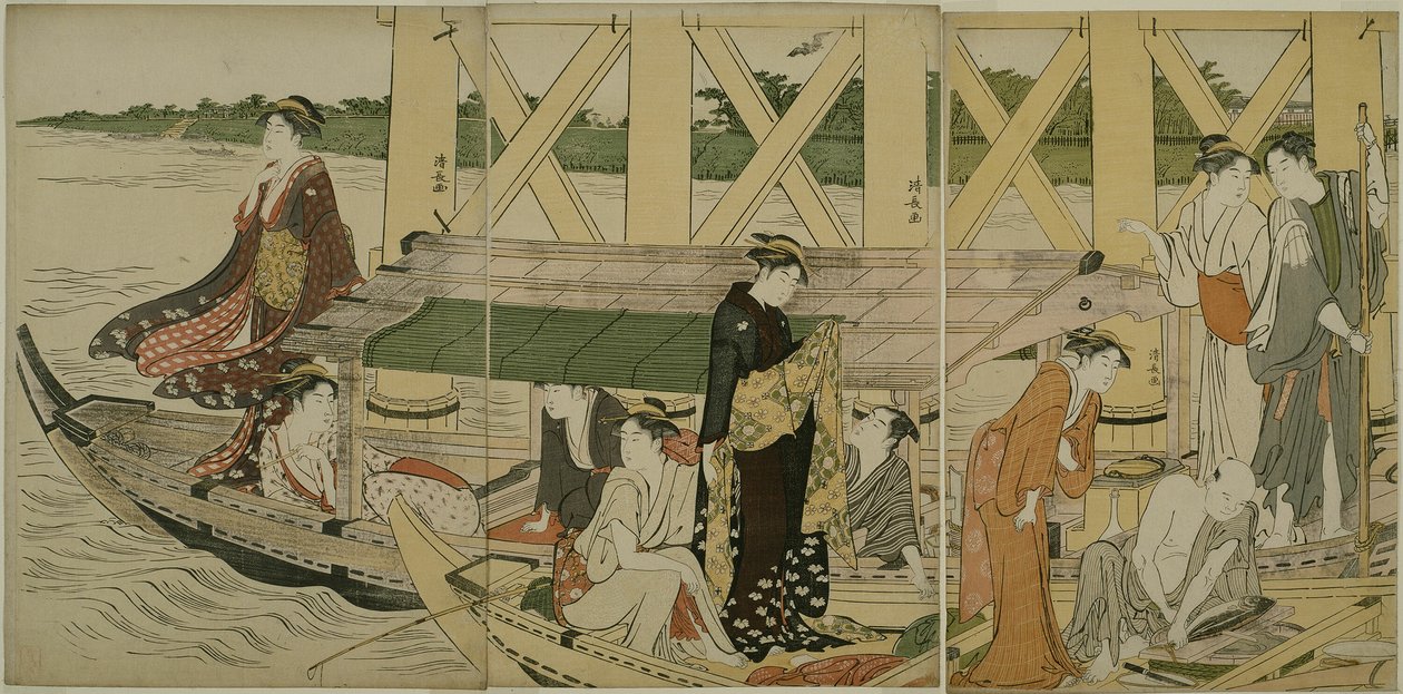Bateaux de plaisance sous le pont Azuma - Torii Kiyonaga