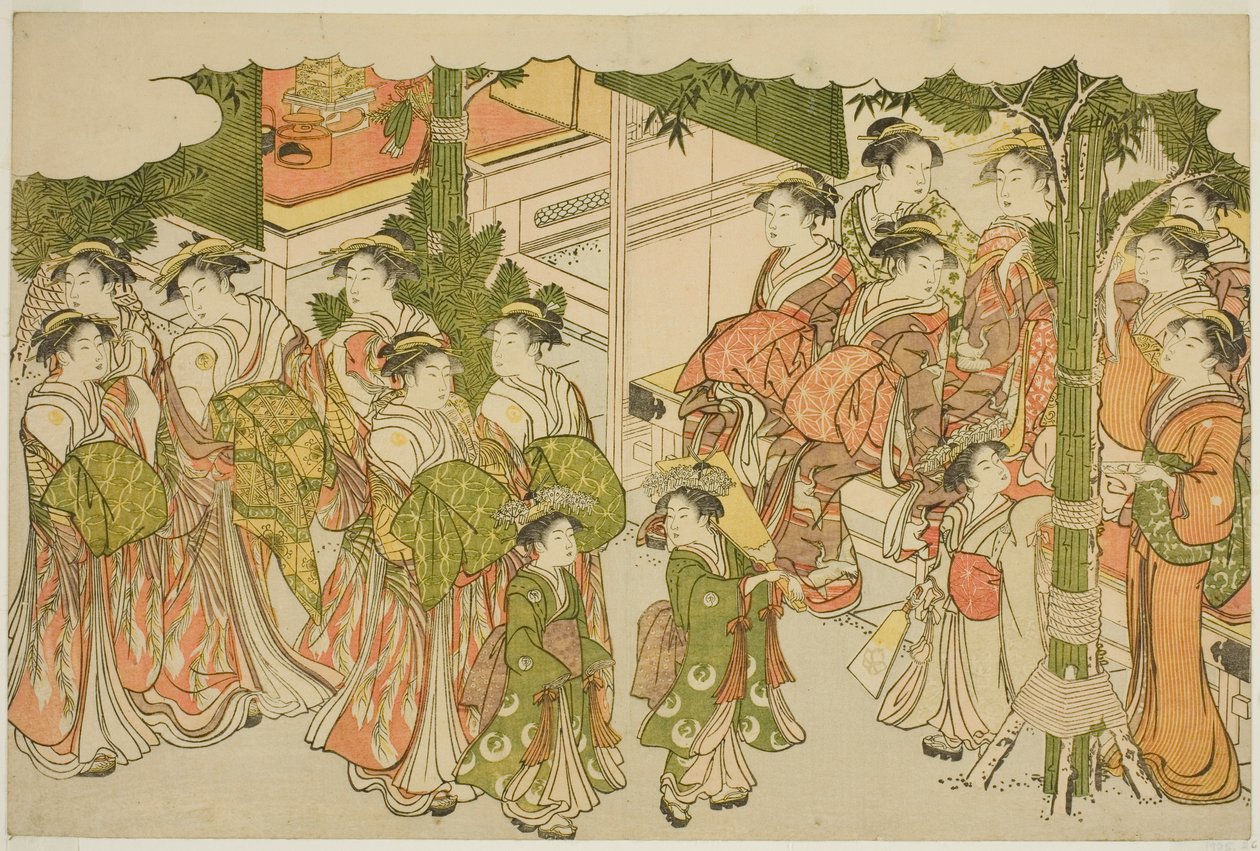Les premiers vêtements de la nouvelle année, du livre illustré "Couleurs de la triple aube" - Torii Kiyonaga