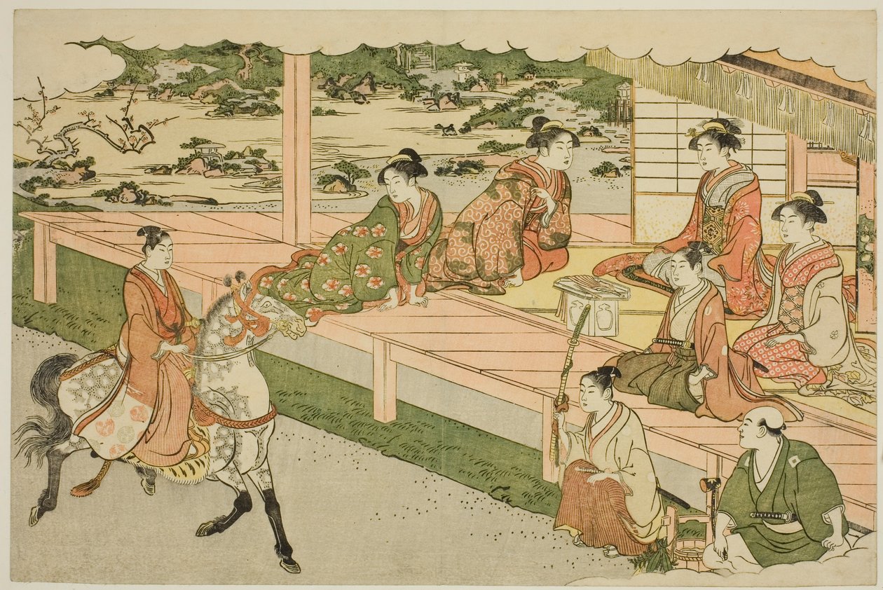 La première promenade à cheval de la nouvelle année, du livre illustré "Couleurs de la triple aube" - Torii Kiyonaga