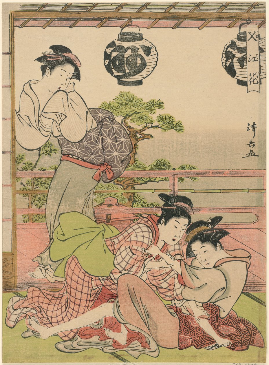 Deux geishas se disputant une lettre (Fumi no arasoi), de la série "Fleurs de Nakasu (Nakasu no hana)" - Torii Kiyonaga