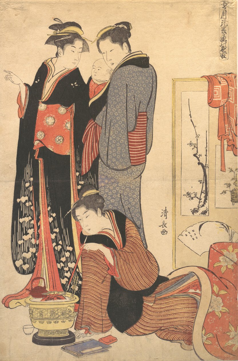 Deux femmes debout, tenant un enfant - Torii Kiyonaga