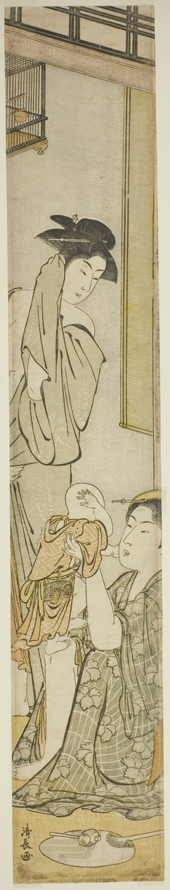 Deux femmes et un enfant après le bain - Torii Kiyonaga