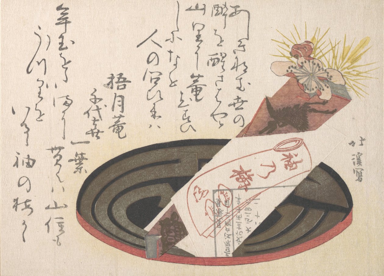 Plateau avec papier Noshi Noshi indique un présent, 1816 - Totoya Hokkei