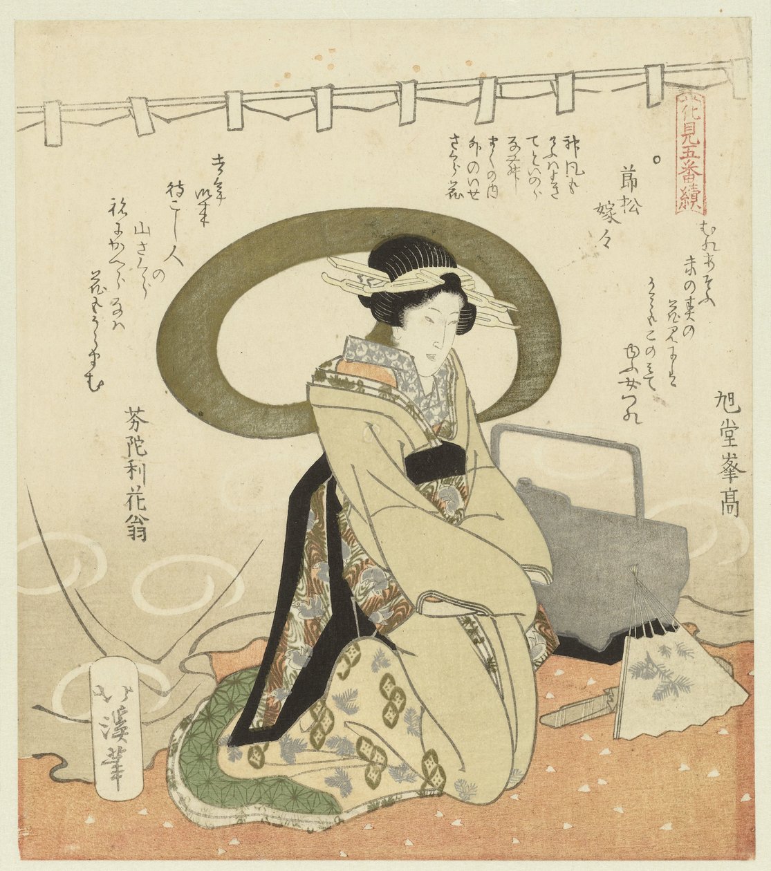 Femme avec un ensemble de pique-nique (Hanami gobantsuzuki) - Totoya Hokkei