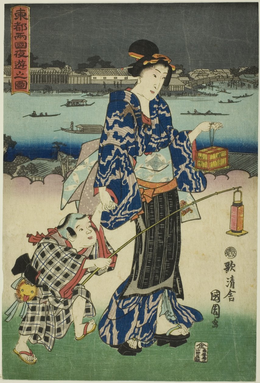 Divertissements du soir à Ryogoku dans la capitale orientale - Toyohara Kunichika