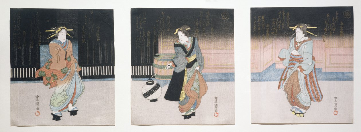 Geisha la nuit Triptyque, 1818-30 - Toyokuni II